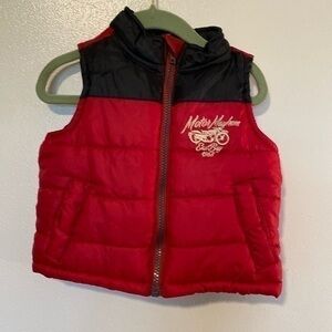 Boyz Wear by Nannette puffer red black motor Mayhem pocket vest 12months